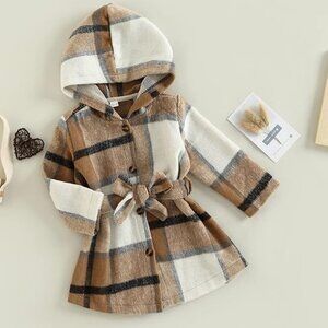 NEW! Girl Dress Coat, Plaid Fleece Jacket 3-6 Months